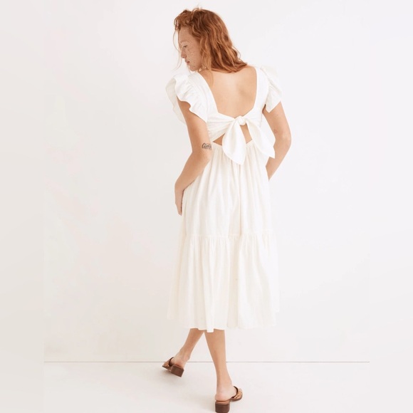 Madewell Ruffle-Strap Tiered Midi Dress in Textural Stripe Size XXS NWT Coastal - Picture 1 of 11